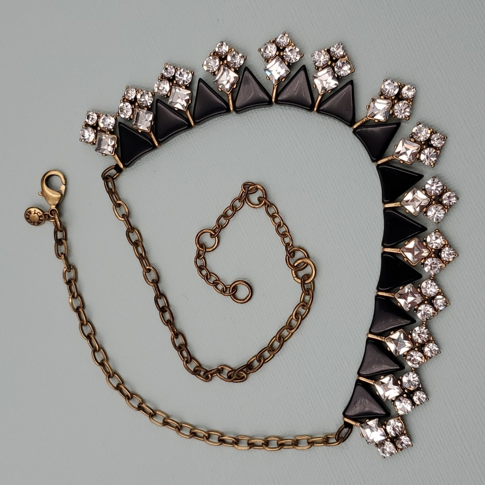 J. Crew Black Triangles & Clear Rhinestones Necklace - Picture 2 of 7